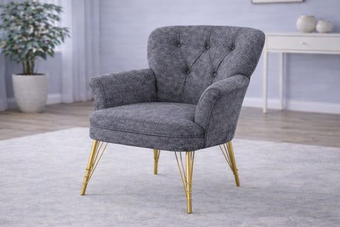 PUFY KOLLU TEKLİ BERJER, GRİ, METAL GOLD AYAK