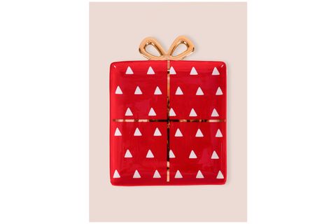 THE MİA FİYONK FİGÜRLÜ SERVİS TABAĞI KRIMIZI 22X17 CM