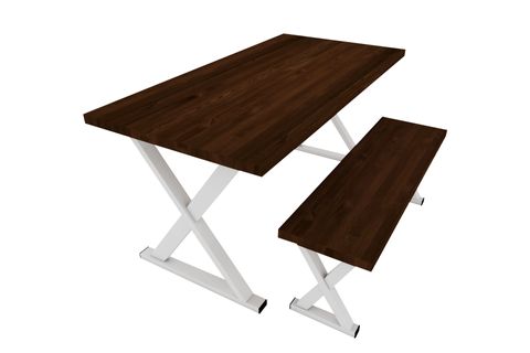 WOODESK ÇINAR MASİF BANKLI YEMEK MASASI TAKIMI, CEVİZ RENK, 140X70, CPT7618-140