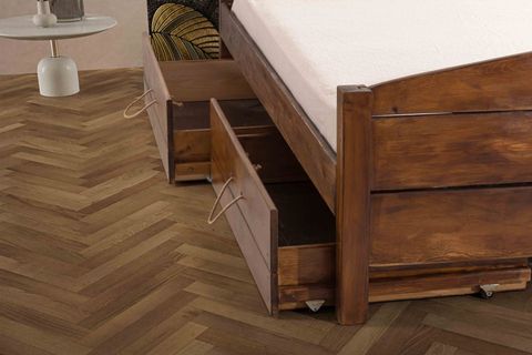 ALP MİLANO İKİ ÇEKMECELİ MASİF ÇAM AHŞAP KARYOLA, CEVİZ, 140X200