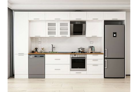 ALVİNKA 400X240 CM KLASİK MEBRAN MUTFAK DOLABI, MBB E90B50S60 3 MEBRAN BEYAZ SUNTALAM