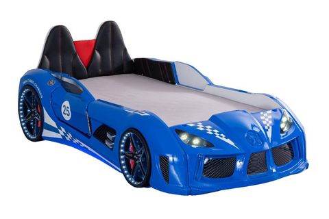 RACEİNG CAR V8 KAPILARI AÇILAN KOLTUKLU FULL LEDLİ ARABALI YATAK, MAVİ, 100X190