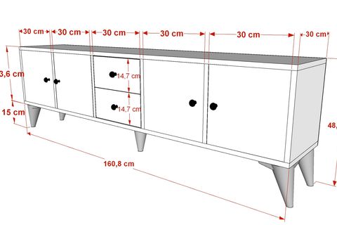 NORTH TV ÜNİTESİ, 4 KAPAKLI 2 ÇEKMECELİ, BEYAZ, 160 CM, TV-1323