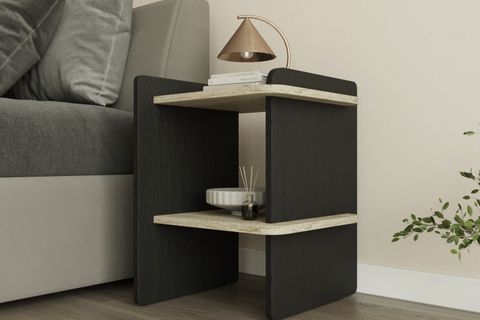 OLLA 2 RAFLI DEKORATİF MERMER, SİYAH DESEN KOMİDİN YAN SEHPA