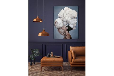 ÇİÇEK SAÇLI KADIN YAĞLI BOYA DOKULU TABLO, 60X90, KAGE-714