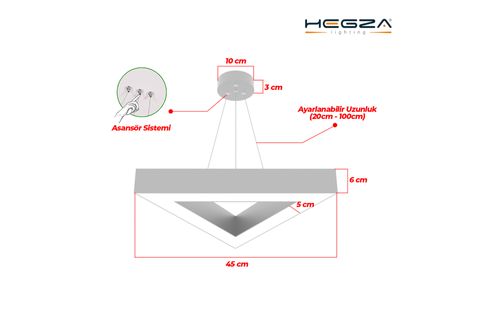 HEGZA LIGHTING TRIAN LED AVİZE, GRİ KASA GÜN IŞIĞI