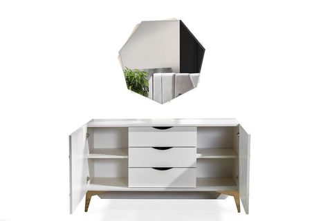 DİAMOND ŞİFONYER VE AYNA, KREM GOLD, 3 ÇEKMECELİ
