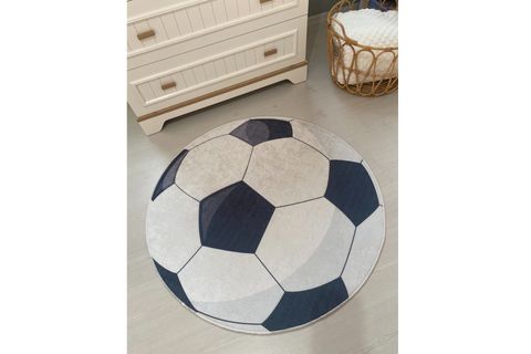 CİNO 35 FUTBOL TOPU YUVARLAK ÇOCUK ODASI HALISI, SİYAH BEYAZ, 80X80
