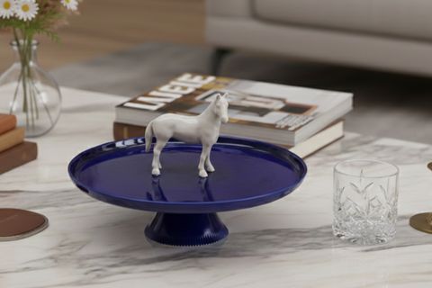 AYAKLI AT FİGÜRLÜ SUNUM TABAĞI, LACİVERT
