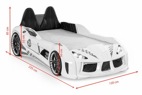RACEİNG CAR V8 KAPILARI AÇILAN KOLTUKLU FULL LEDLİ ARABALI YATAK, SİYAH, 100X190
