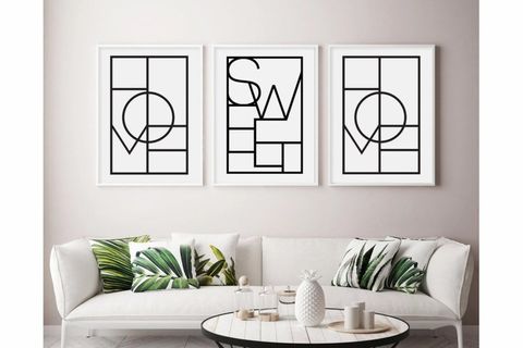 HOME SWEET HOME ÜÇLÜ TABLO SETİ 50X70 BEYAZ