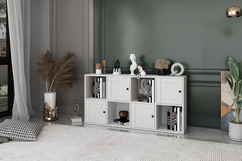 BKCONCEPT 4 KAPAKLI RAFLI KİTAPLIK, 130 CM, BEYAZ, KTP-1088