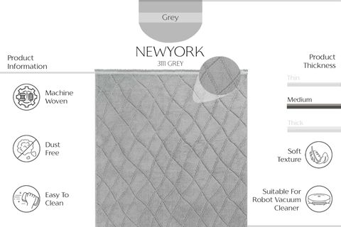 NEWYORK COOL KESME HALI 3111, YUMUŞAK TUŞELİ, GRİ, 80X250