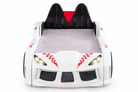 RACEİNG CAR V8 KAPILARI AÇILAN KOLTUKLU FULL LEDLİ ARABALI YATAK, BEYAZ, 100X190