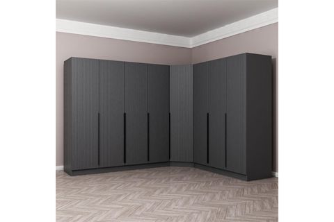 KALEPLUS 8 KAPAKLI 4 ÇEKMECELİ KÖŞE DOLAP ANTRASİT MEBRAN ANTRASİT ÇİZGİLİ 190CM