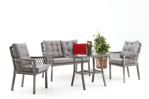 PİRUS RATTAN BAHÇE İKİLİ OTURMA GRUBU,GRİ