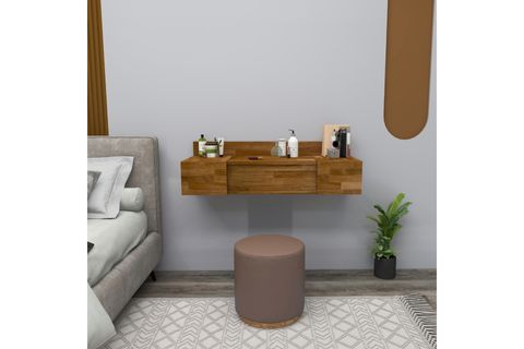 WOODFACE AMBER AYNALI MAKYAJ MASASI, CEVİZ