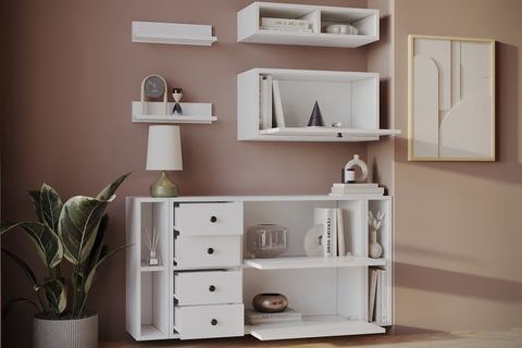 BK ÇOK AMAÇLI DOLAP, 3 DÜŞER KAPAKLI 4 DÖRT ÇEKMECELİ, KBR