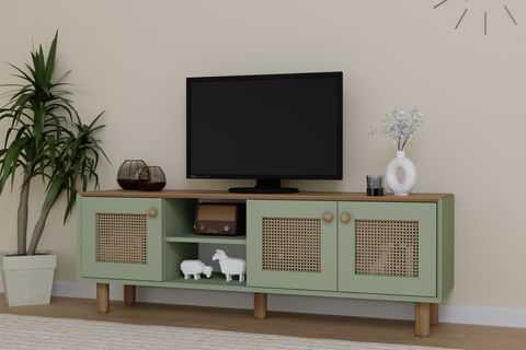 BOHEM SERİSİ NATURA PVC HASIR DESEN TV ÜNİTESİ, NATURA YEŞİL