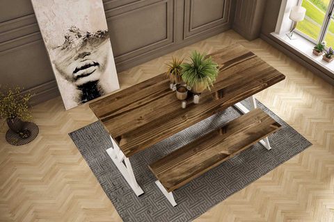 WOODESK KASIM MASİF CEVİZ RENK 200X80 BANKLI YEMEK MASASI CPT7577-200