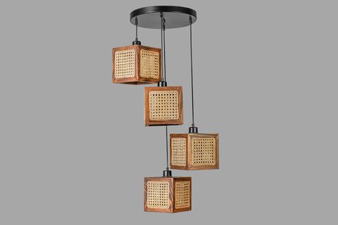 KUMSAL DÖRTLÜ TEPSİLİ RATTAN AVİZE, CEVİZ