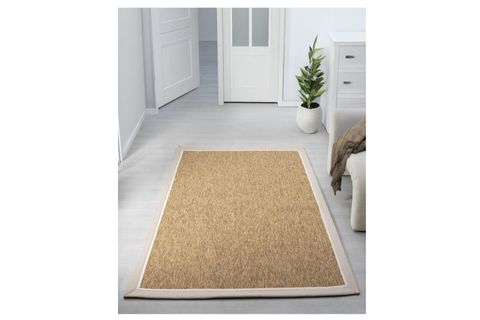 ÇİFT BORDÜRLÜ HASIR DOKULU SİSAL SALON MAKİNE HALISI, KAHVE, 100X500, 665, KREM BEJ