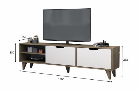 VOLGE TV ÜNİTESİ, CEVİZ BEYAZ, 180 CM