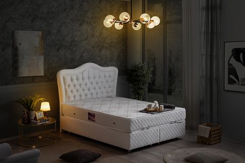 CAMELLİ BAZA BAŞLIK VE DELÜX YATAK SETİ, BEYAZ, 90X190
