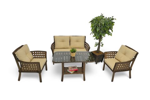 MOVA RATTAN İKİLİ BAHÇE MOBİLYASI, KOYU KAHVE