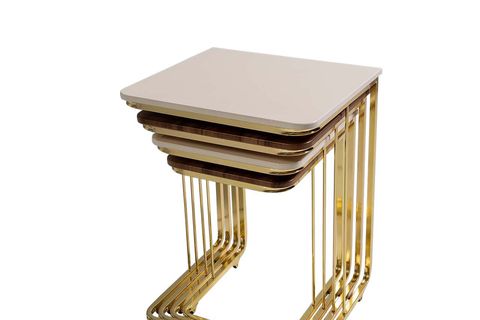 TEKERLEKLİ YAN ZİGON SEHPA, GOLD AYAK, DÖRTLÜ