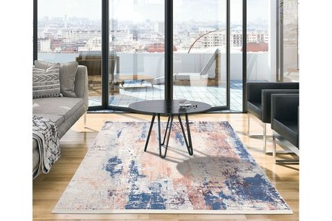 AYLEM HOME MAVİ KAHVE ABSTRACT SAÇAKLI KAYMAZ TABAN HALI 120X180