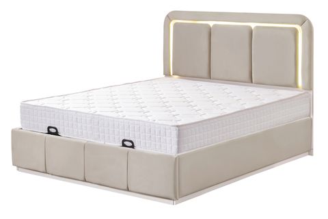 DEMONTE NOX LEDLİ ÇİFT KİŞİLİK BAZA BAŞLIK MAXİ YATAK SETİ, BEJ, 160X200