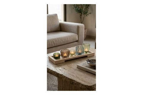 ÇOK RENKLİ AHŞAP MUMLUK MODERN DEKORATİF OBJE