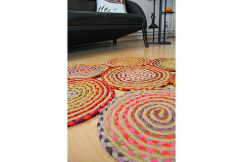 AADAN RENKLİ RUSTİK TASARIM JÜT HALI, YUVARLAK 200X200