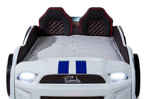 MUSTANG ARABALI FULL LEDLİ KUMANDALI MÜZİKLİ YATAK, BEYAZ