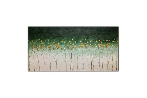 SOYUT ALTIN VE GÜMÜŞ YAPRAKLI AĞAÇLAR ORİJİNAL YAĞLI BOYA TABLO