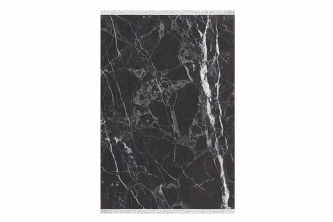 SOHO SİYAH BEYAZ MOZAİK MERMER DESENLİ DEKORATİF SAÇAKLI KİLİM 120X180