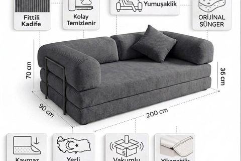 LUMİ İKİLİ SÜNGER KOLTUK YATAK, ANTRASİT, 80X160