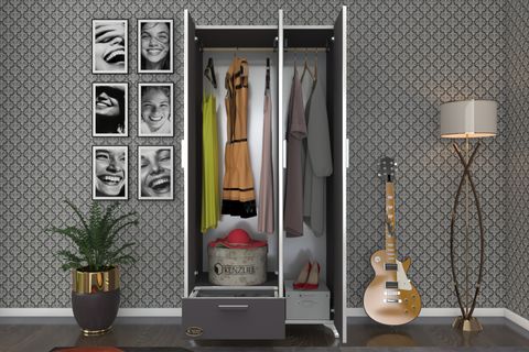YASEMİN GARDIROP, 3 KAPAKLI KAPAKLI, 1 ÇEKMECELİ, 168X80X42, GRİ