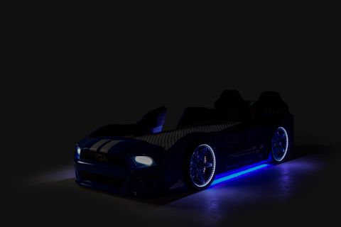 MUSTANG ARABALI FULL LEDLİ KUMANDALI MÜZİKLİ YATAK, MAVİ