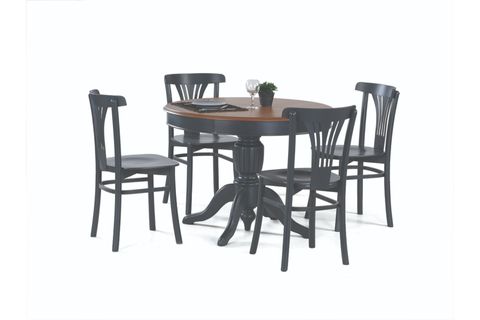 RUSTİK BABA AYAK SABİT MASA VE DEKOPAJLI SANDALYE TAKIMI, ANTRASİT, 125X80