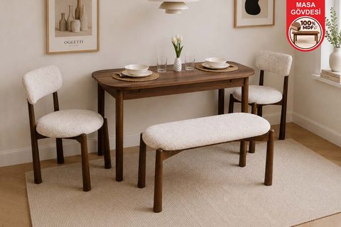 VİNA LUXE AÇILIR MDF MUTFAK MASA TAKIMI CEVİZ