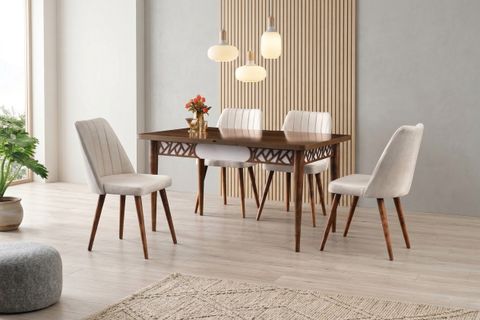 ARMİN MASA VE CANNES SANDALYE TAKIMI, KREM CEVİZ, 130X80