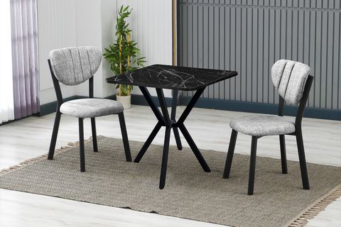 ELİS MUTFAK MASA TAKIMI, 2 SANDALYE, SİYAH, 70X70 CM, GRİ