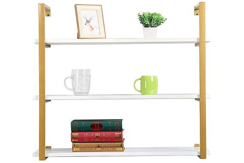 TASNİA GOLD METAL AHŞAP DUVAR RAFI 90 CM 3 KATLI