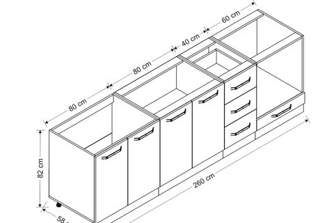 MİNAR 260 CM MUTFAK DOLABI BEYAZ 260-B3-ALT MODÜL