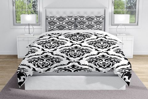 ELSE SİYAH BEYAZ DAMASK RETRO DESENLİ MODERN ÇİFT KİŞİLİK NEVRESİM TAKIMI
