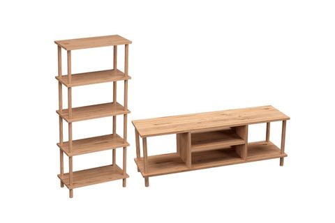 TİVO TELEVİZYON SEHPASI VE PİNA BEŞ RAFLI KİTAPLIK, ÇAM