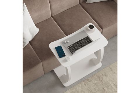 HULK TEKERLEKLİ GENİŞ YAN SEHPA, BEYAZ