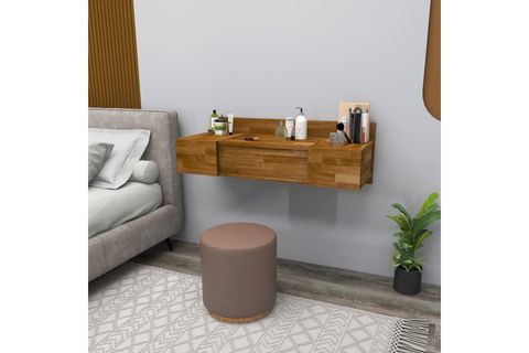 WOODFACE AMBER AYNALI MAKYAJ MASASI, CEVİZ